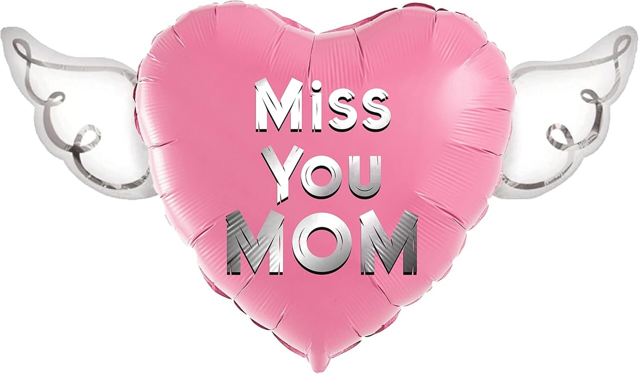 Miss You Mom Heavenly Balloons heart shaped with angel wings (Pink)
